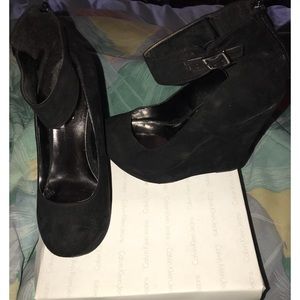 Suede Ankle Strap Wedges